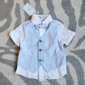White Dressy Jersey Polo Shirt with Vest and Bow 2T
